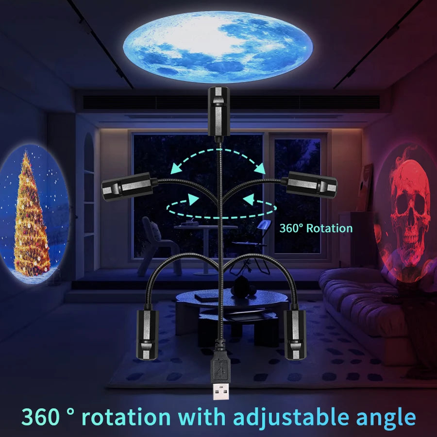 Led Halloween Moon Lamp USB Projector Night Light Christmas 
