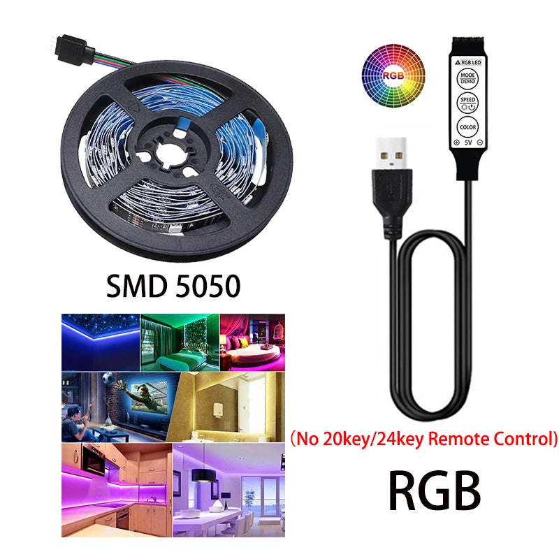 LED Strip Light 5050 Flexible Lamp Tape 3key Sound Sensor RG