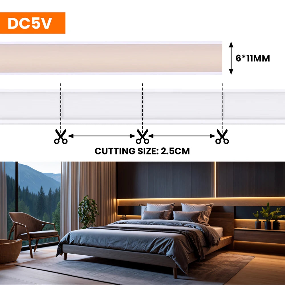 USB COB Neon Strip Light DC 5V 320LED/m Flexible Silicone Ro