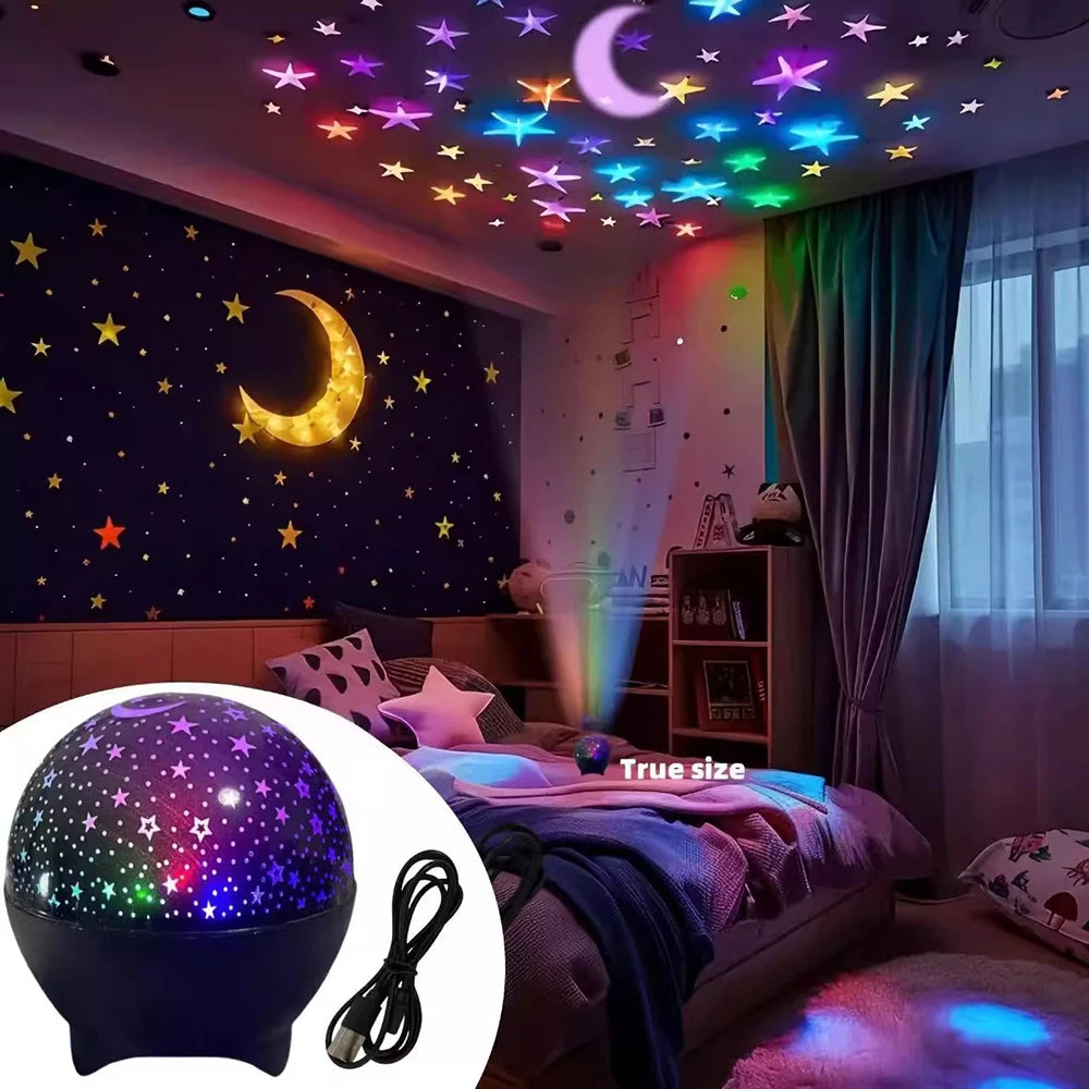 7 Modes RGB Night Lights LED Projector Light Starry Moon Projection Lamp 5V USB for Kids Present Christmas Gift Room Decorations