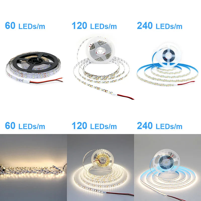 2835 5M 300 600 1200LEDs LED Strip DC12V 24V 120LEDs/m Home 