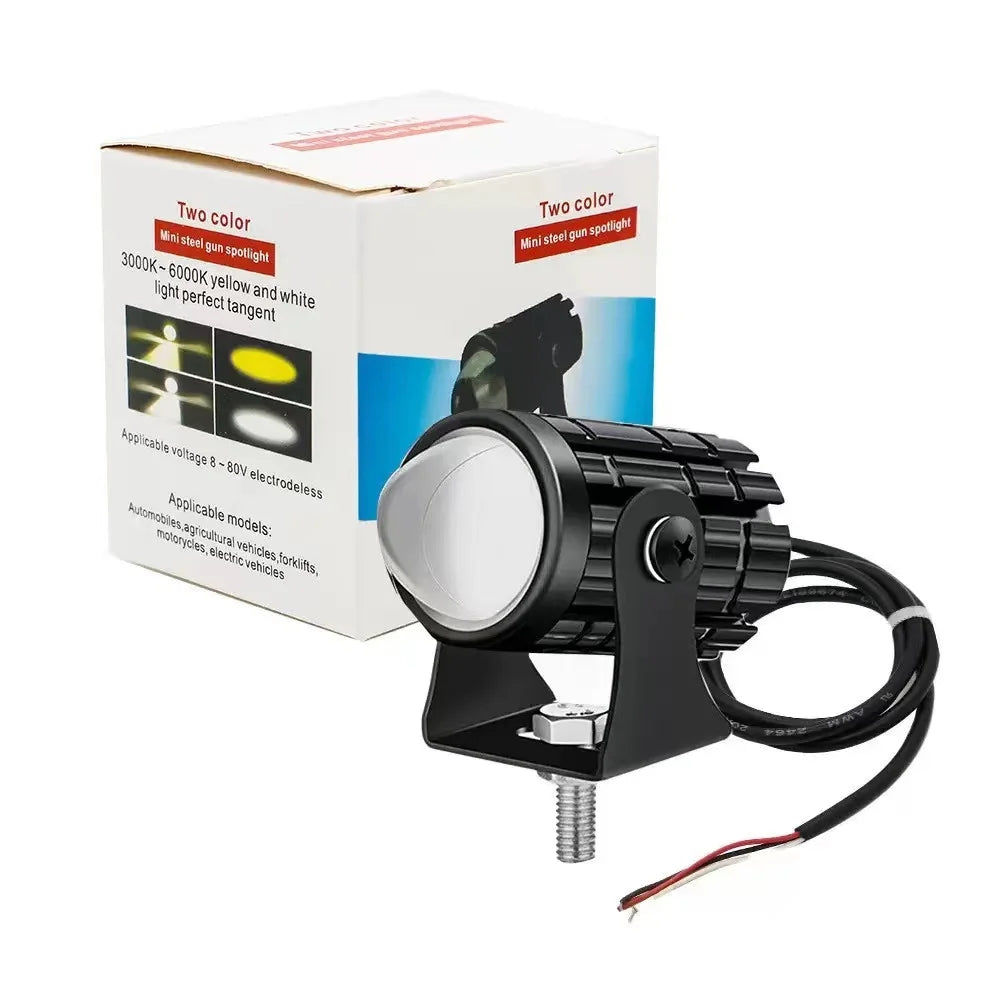 Motorcycle LED Headlight Bulbs Projector Lens Dual Color ATV