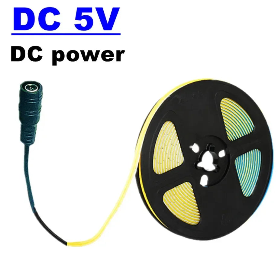 LED Strip DC 5V/12V USB COB 5mm 400Leds/M Flexible Ribbon Rope White Ice Blue Neutral Warm Night Lamp TV Backlight
