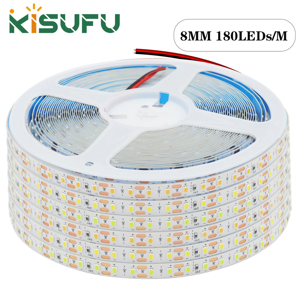 5M 10M LED Strip Light DC12V 24V 2835 One LED Cut Flexible D