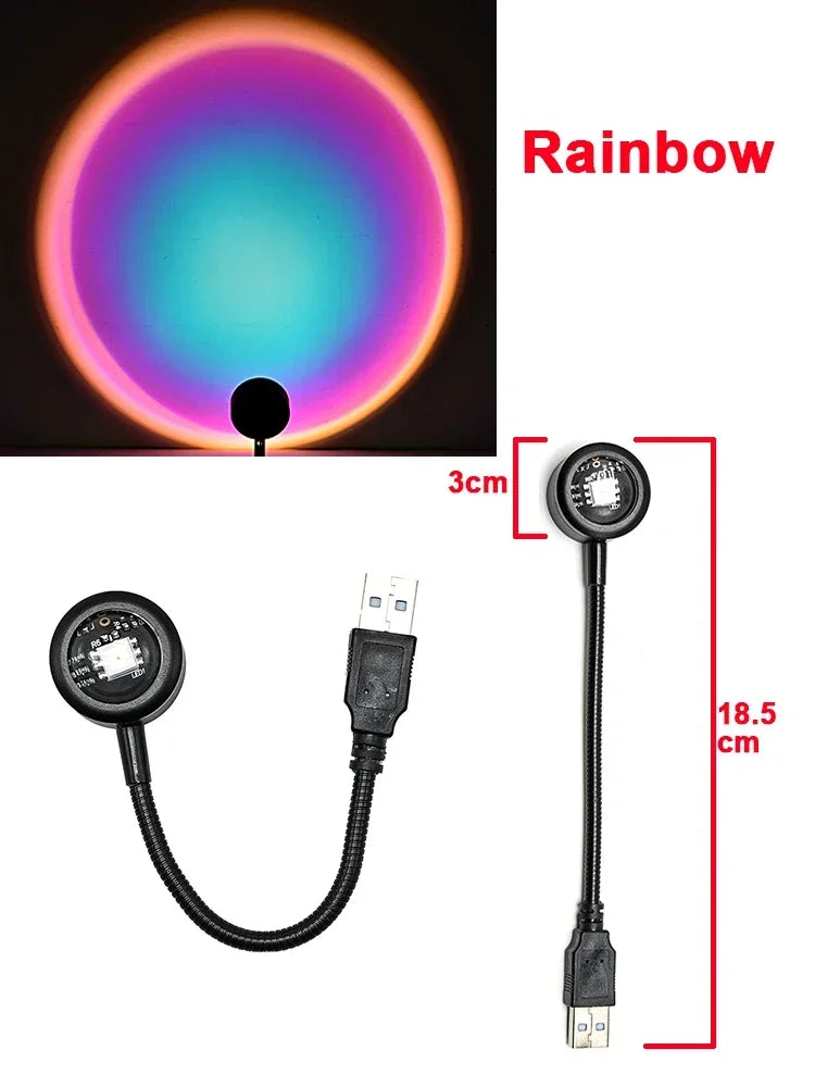 USB Sunset Lamp Sunset Projector Mood Light Living Room Bedroom Night Light Indoor Decor Bar Atmosphere Photography Background