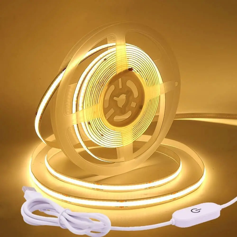 LED COB Light Strip Touch Dimmer Flexible Diode Tape 5V USB Linear Indoor Lighting Lamp Room DIY TV Mirror Backlight Wall Decor