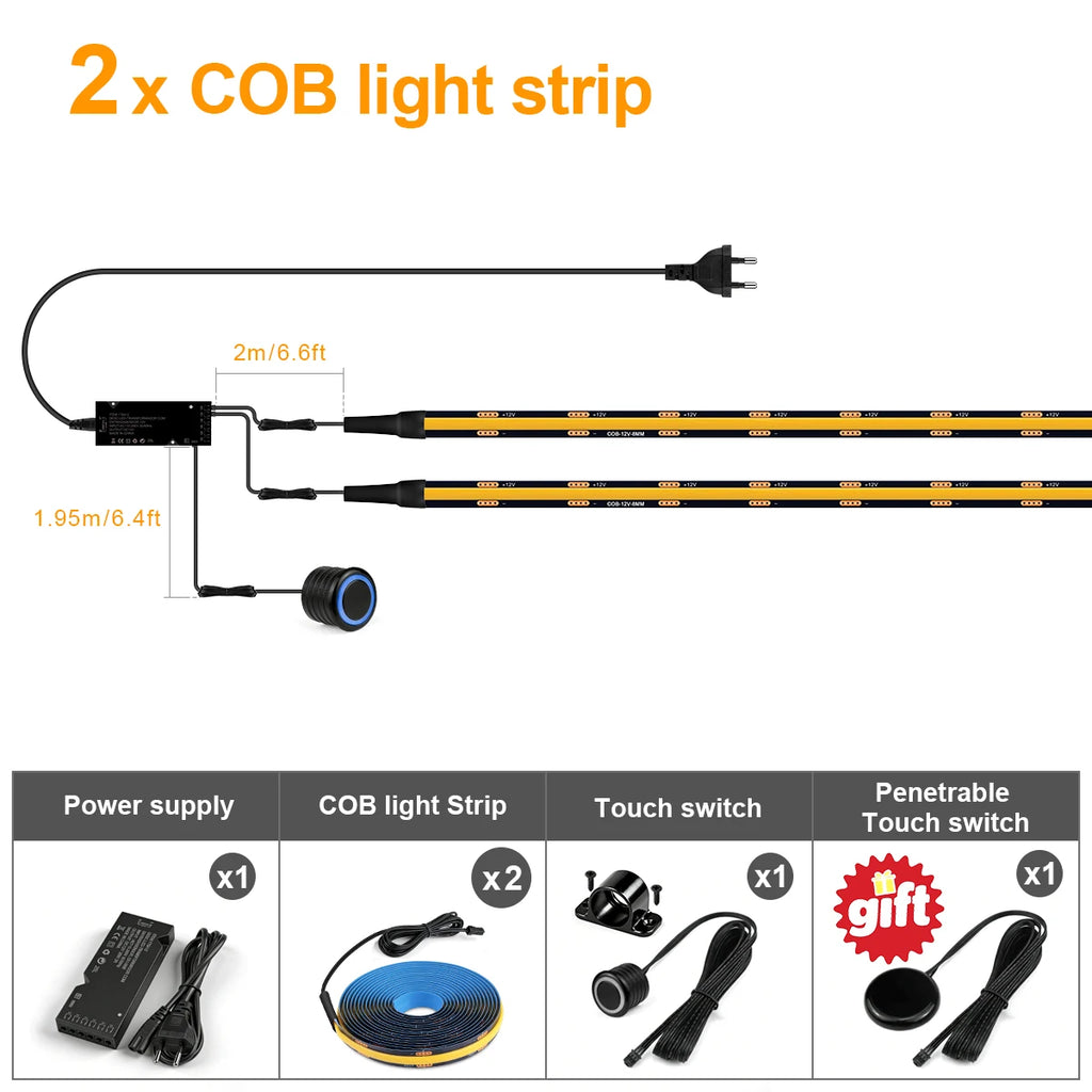 Dimmable Double Touch Sensor COB LED Light Strip For Acoustic Wood Slat TV Backlight Wall Panel & Under Cabinet Ambient Decor