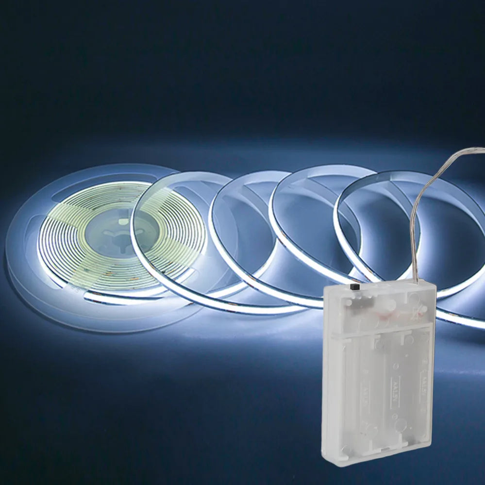 8mm PCB COB LED Strip DC5V 3AA Battery Powered 320LEDs/M Warm Natural Cool White Flexible Tape for Cabinet TV Bedroom Backlight