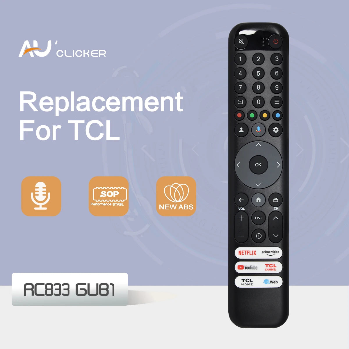 RC833 GUB1 Suitable for TCL Voice Remote Control Replacement