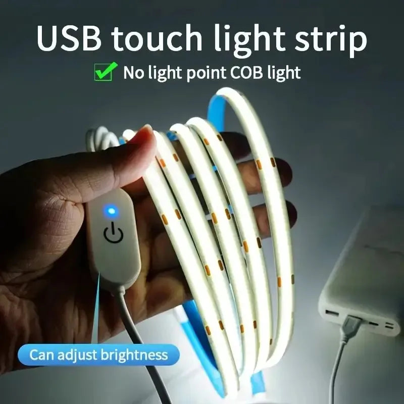 LED COB Light Strip Touch Dimmer Flexible Diode Tape 5V USB 
