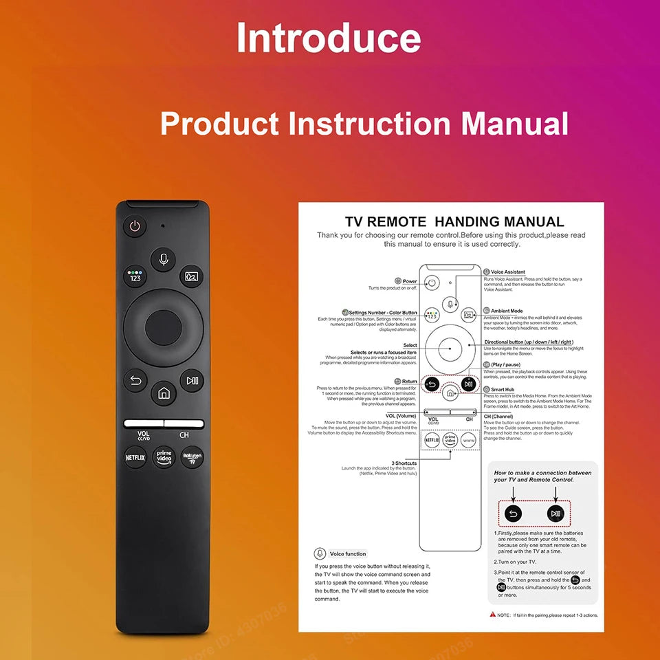 Voice Replacement Remote Control for Samsung TV Curved Frame