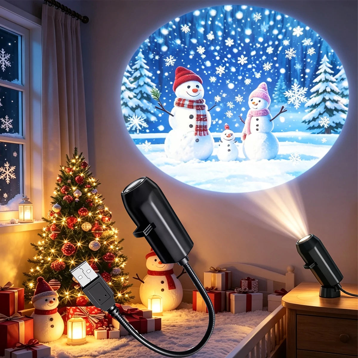 Christmas Projector Light Flexible Xmas Snow Santa Pattern P