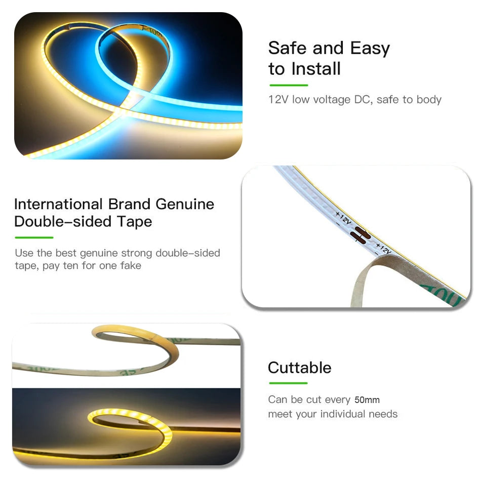 3mm PCB Ultra Thin DC12V 392LEDs/m COB LED Light Strip for H