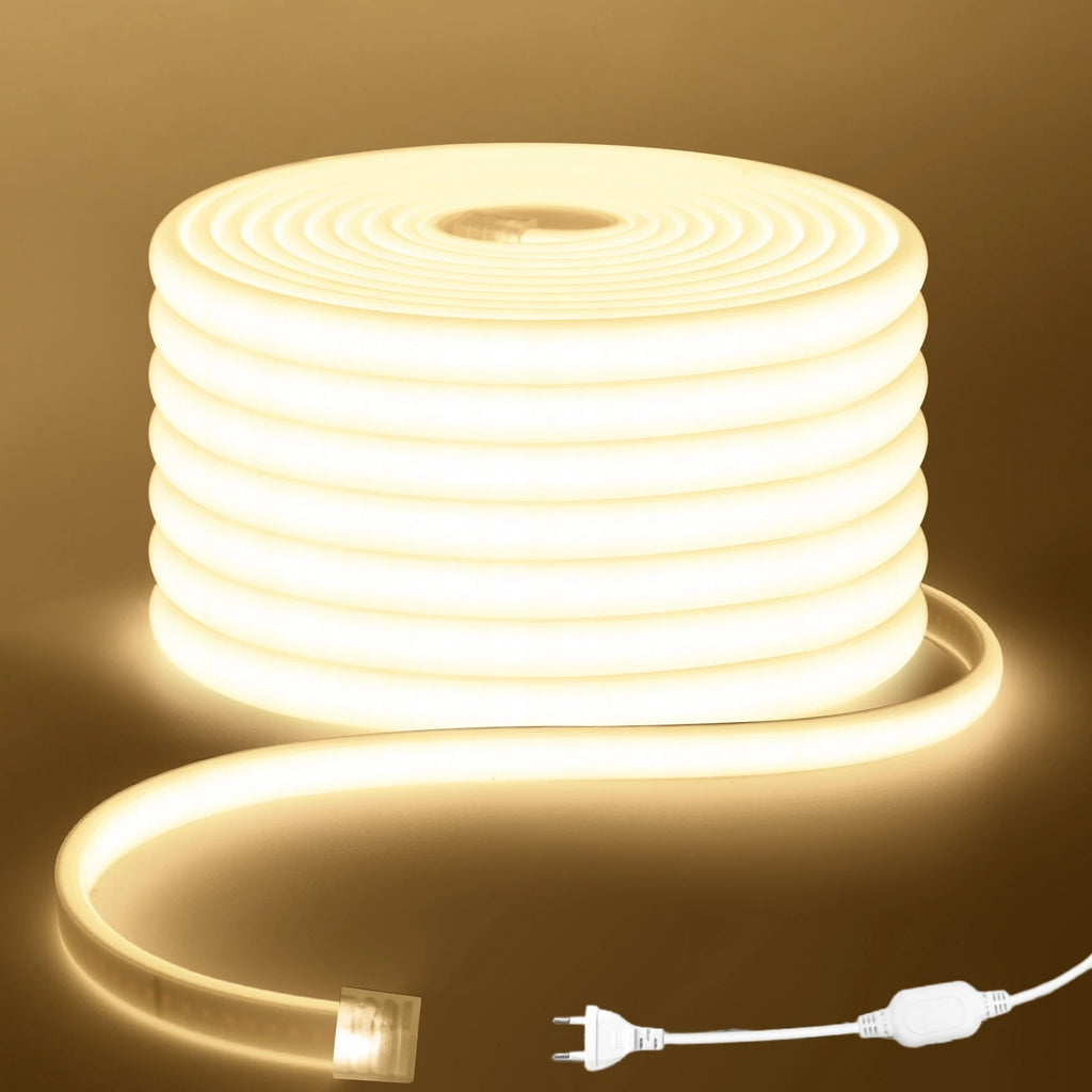 COB LED Strip Light With EU Switch/Dimmer Plug 220V 230V 240V Waterproof IP65 Tape Kitchen Cabinet Lamp 3000K 4000K 6000K Ribbon