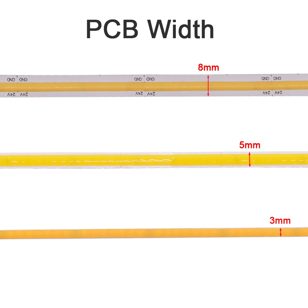 3mm 5mm PCB COB LED Strip Ultra Thin 12V 24V 8MM Tape Light 