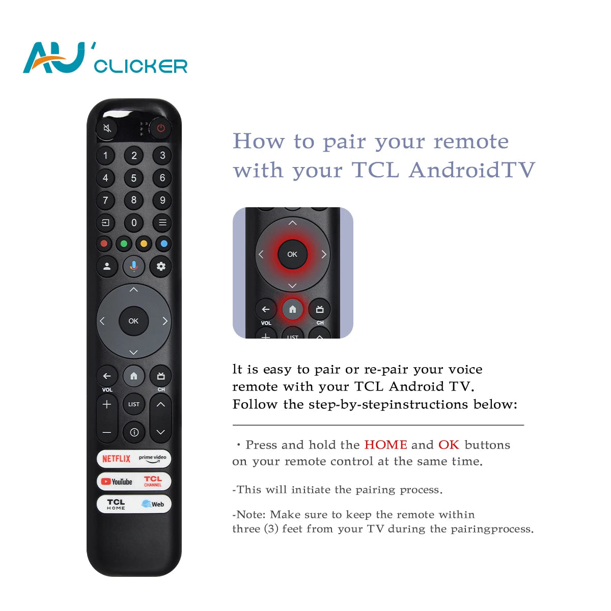 RC833 GUB1 Suitable for TCL Voice Remote Control Replacement
