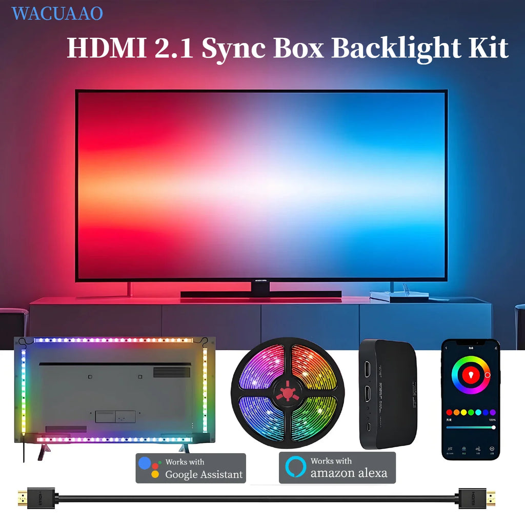 WACUAAO HDMI 2.1 TV Sync Box Backlight Kit for Immersive Hom