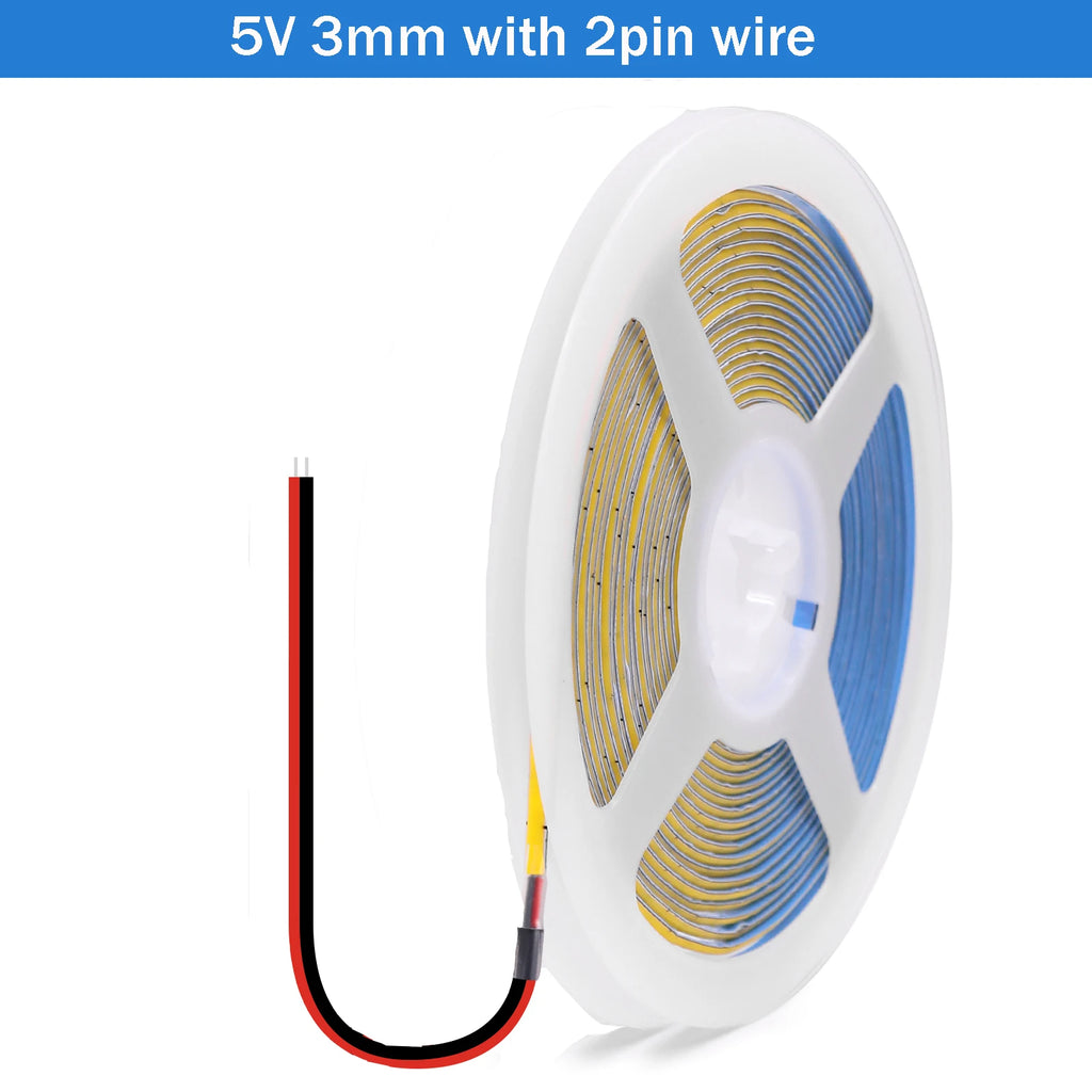 DC5V USB COB LED Strip 3mm 5mm 8mm Width 12V 320LEDs Flexible LED Strip Light with Adhesive High Density Linear Lighting