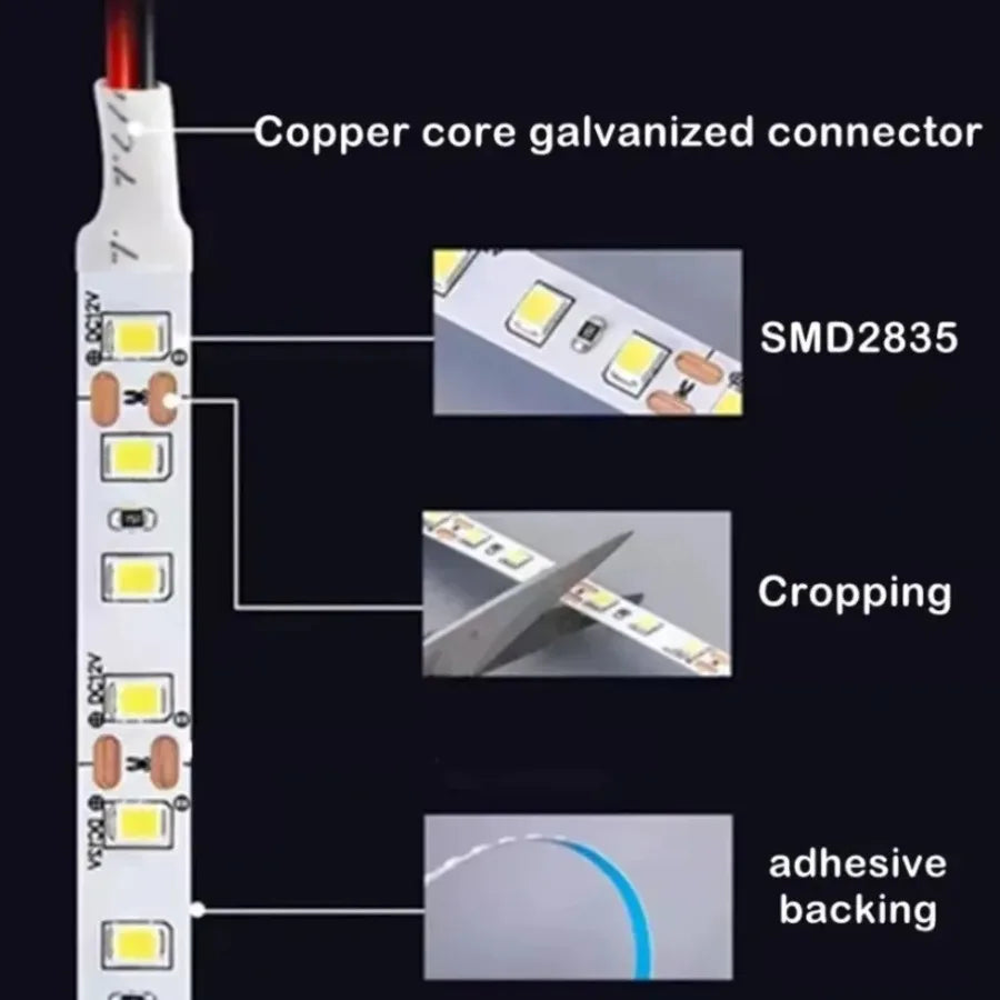 10 0.5M DC12V/24V SMD2835 LED Strip 120/180/240LEDs/M High D