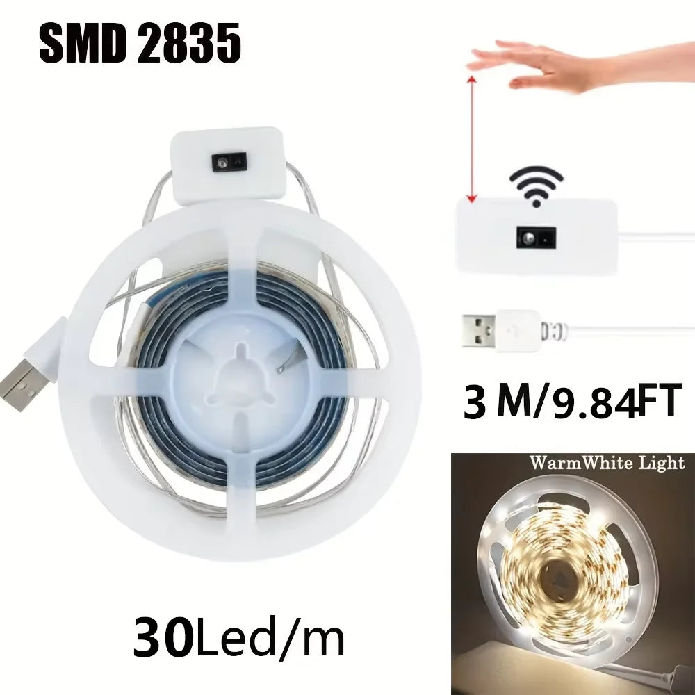 DC 5V USB Motion Backlight LED Light Strip Hand Sweep Waving ON OFF Sensor TV Kitchen Under Cabinet Lamp