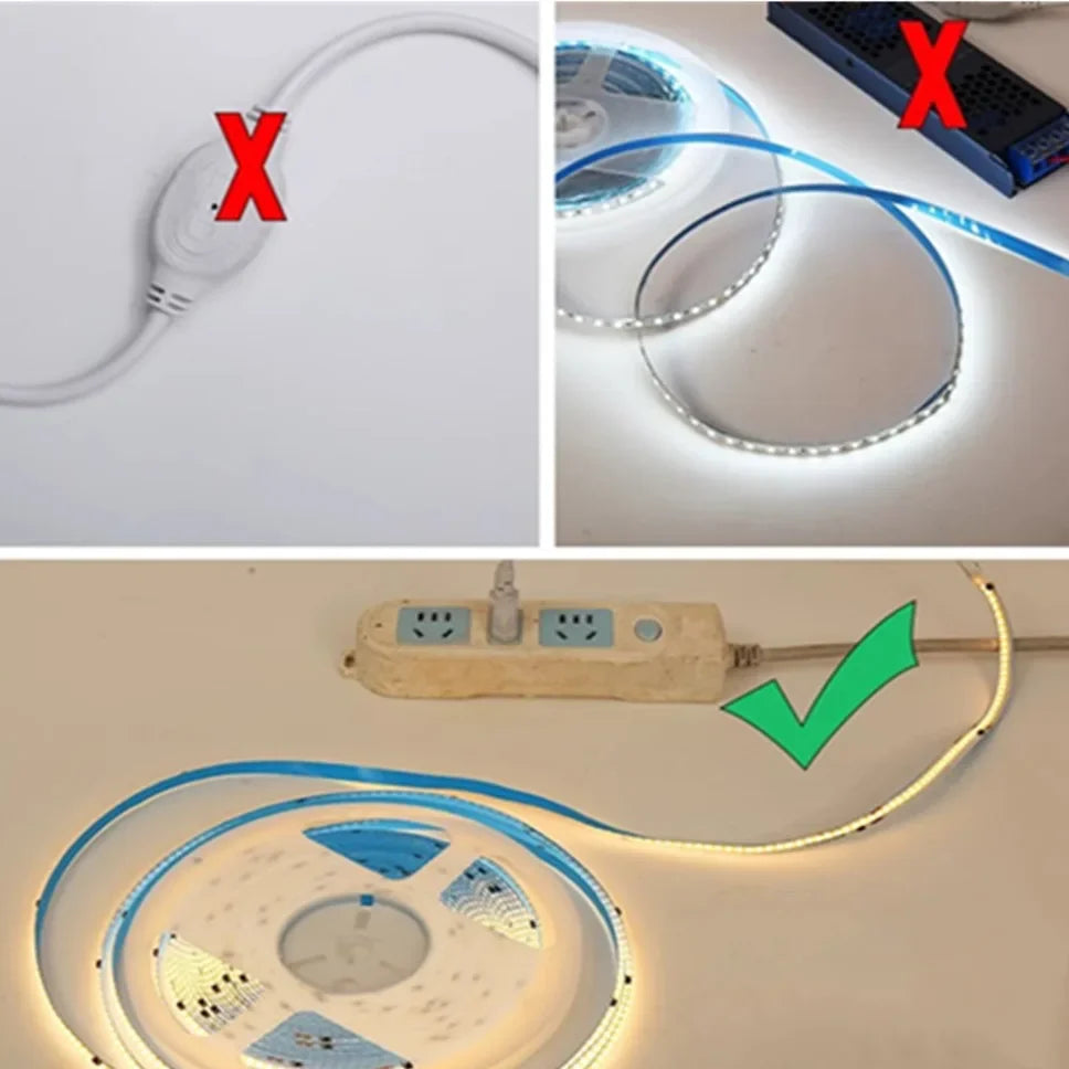 5m 10m 20m 30m COB LED Strip Light 220V Flex Tape Lamp with 