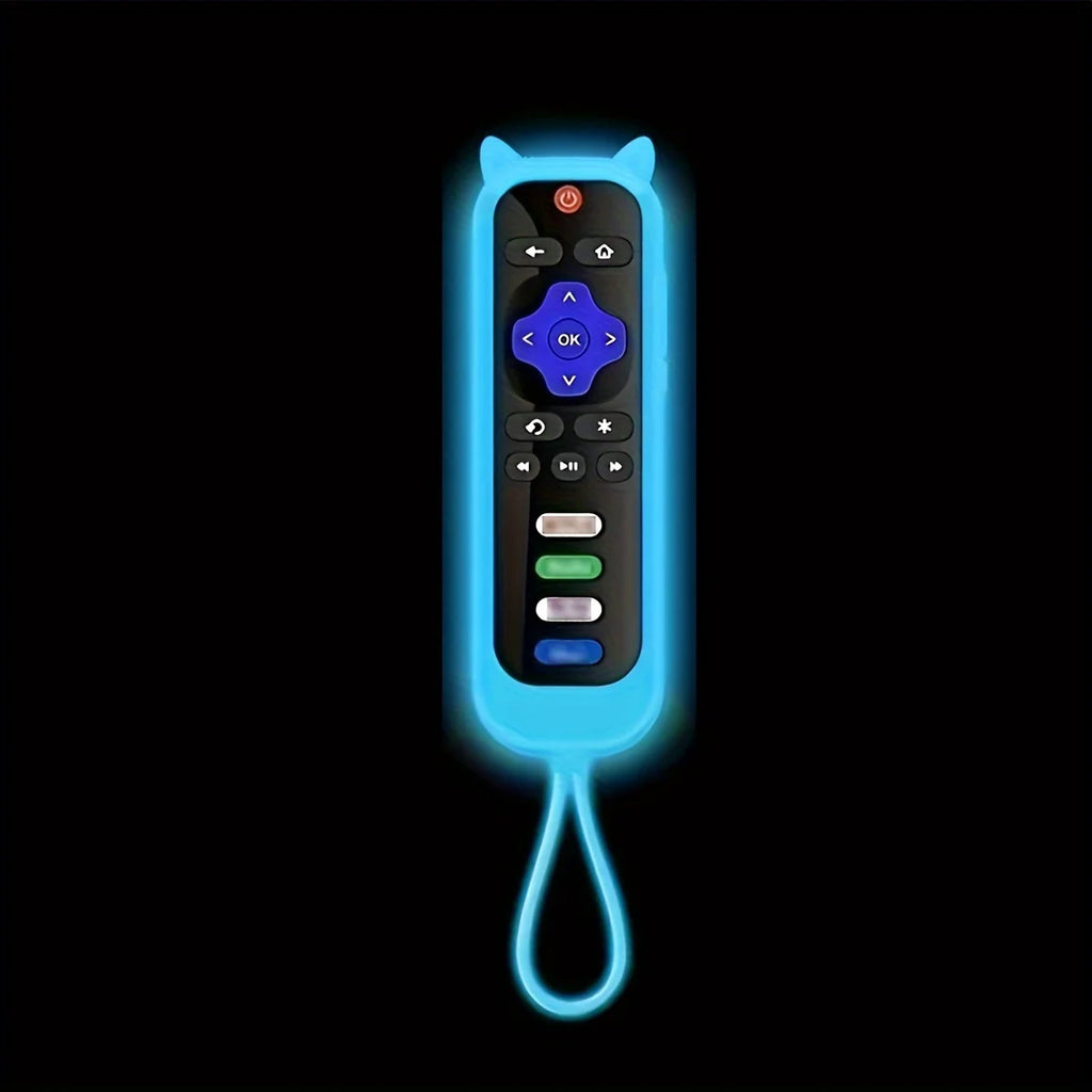 Glow in the Dark Cute Cat s Ears Shaped Silicone Universal Remote Control Cover with for TCL Hisense Roku TV Remote Control