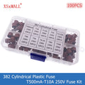 100PCS 382 Cylindrical Plastic Fuse Assortment Kit T500mA-T1