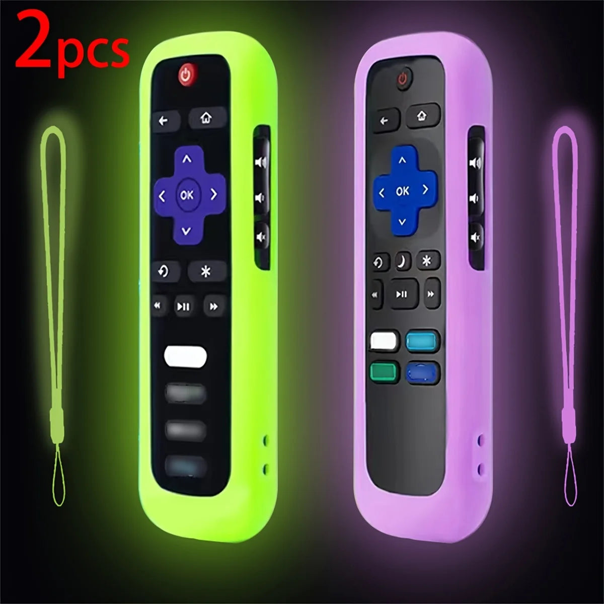 1/2/3 piece set of luminous silicone remote control with rope suitable for TCL Hisense Roku TV remote control
