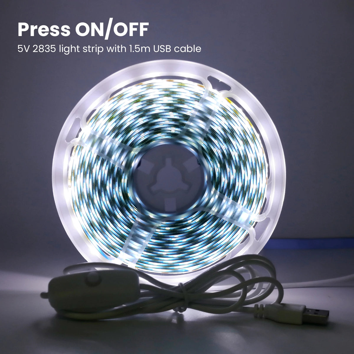5V LED Strip Light with USB OFF/ON Switch SMD2835 60LEDs/m Waterproof Adhesive Tape TV Backlight White Warm Blue for Room Decor