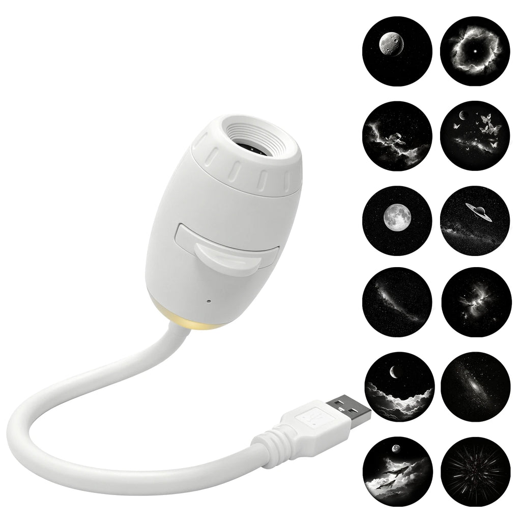 2 in 1 USB Projection Lamp Manual Focus Projector Light Car Ambient Light Room Starry Star Romantic Saturn Galaxy Night Lights