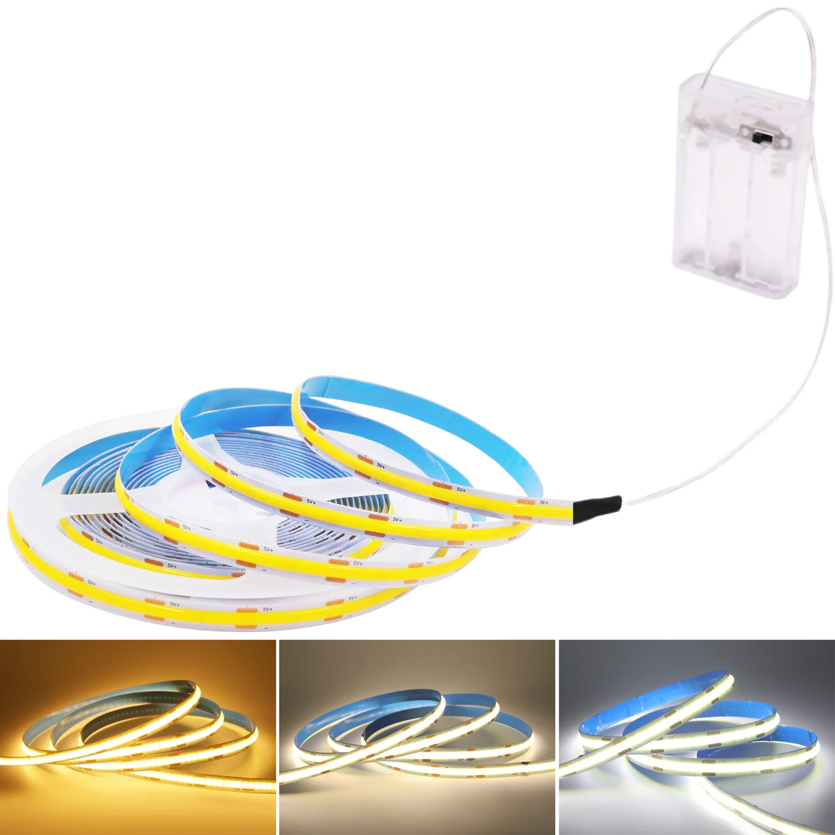 3AA Battery Power COB LED Strip Light 5V 320LEDs/M 1m 2m 3m 
