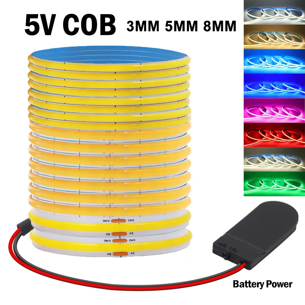 DC 5V COB LED Strip 3mm 5mm 8mm 320LEDs/M High Density Flexi
