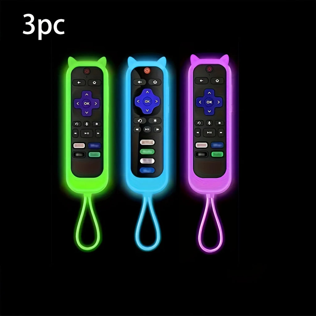Glow in the Dark Cute Cat s Ears Shaped Silicone Universal Remote Control Cover with for TCL Hisense Roku TV Remote Control