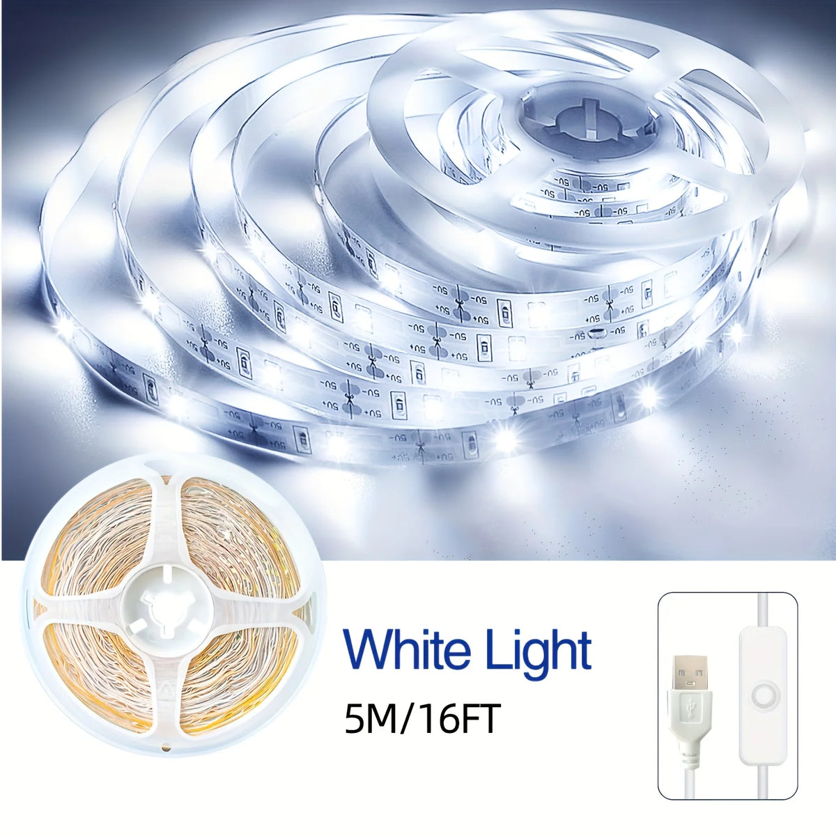 1/2/3/5/10M White LED Light Strips 5V Indoor LED Strip Light
