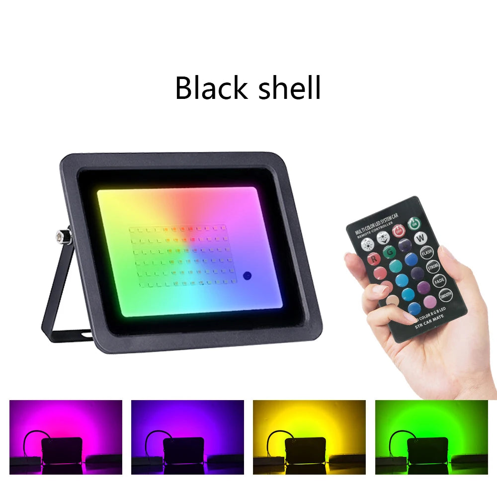 Led RGB Flood Light 20W 30W 50W 100W IP68 Outdoor Spotlight AC 220V/110V Reflector Projector Lamp With Color Remote Controller