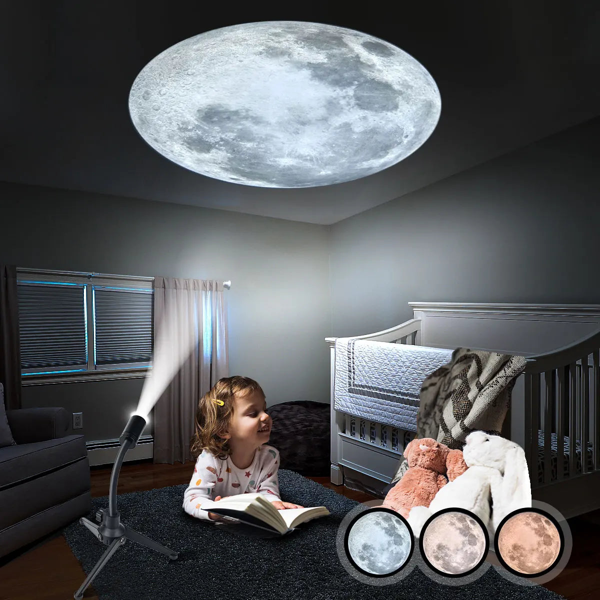 Upgrade Non-Fade Moon Projector Night Light USB 3 Lighting C