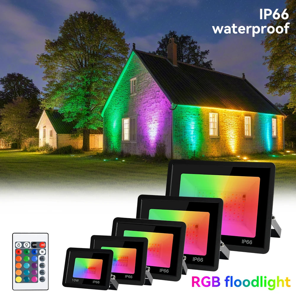 RGB Flood Light 100W 50W 30W 20W 10W RGB Reflector IP66 Wate