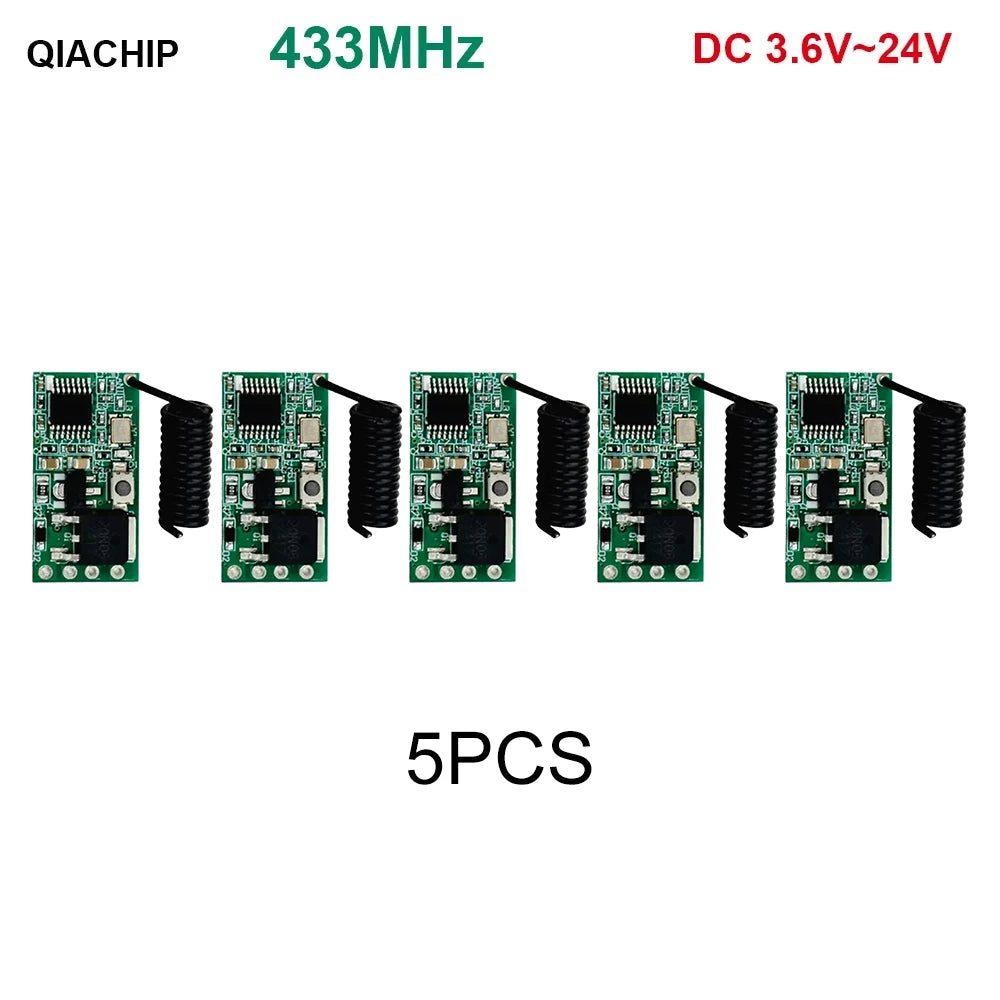 QIACHIP 5-20pcs 433.92Mhz Universal Wireless DC 3.6V-24V Remote Control Switch 1 CH RF Relay Receiver LED Light DIY Kit