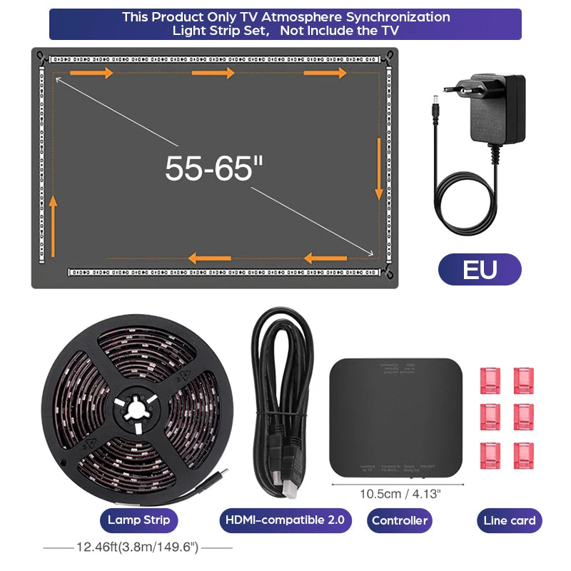 New Ambient TV Led Backlight 4K HDMI-Compatible 2.0 Device Sync Box EU/ US Plug RGB Strip Lights Screen Color Sync Led Light Kit