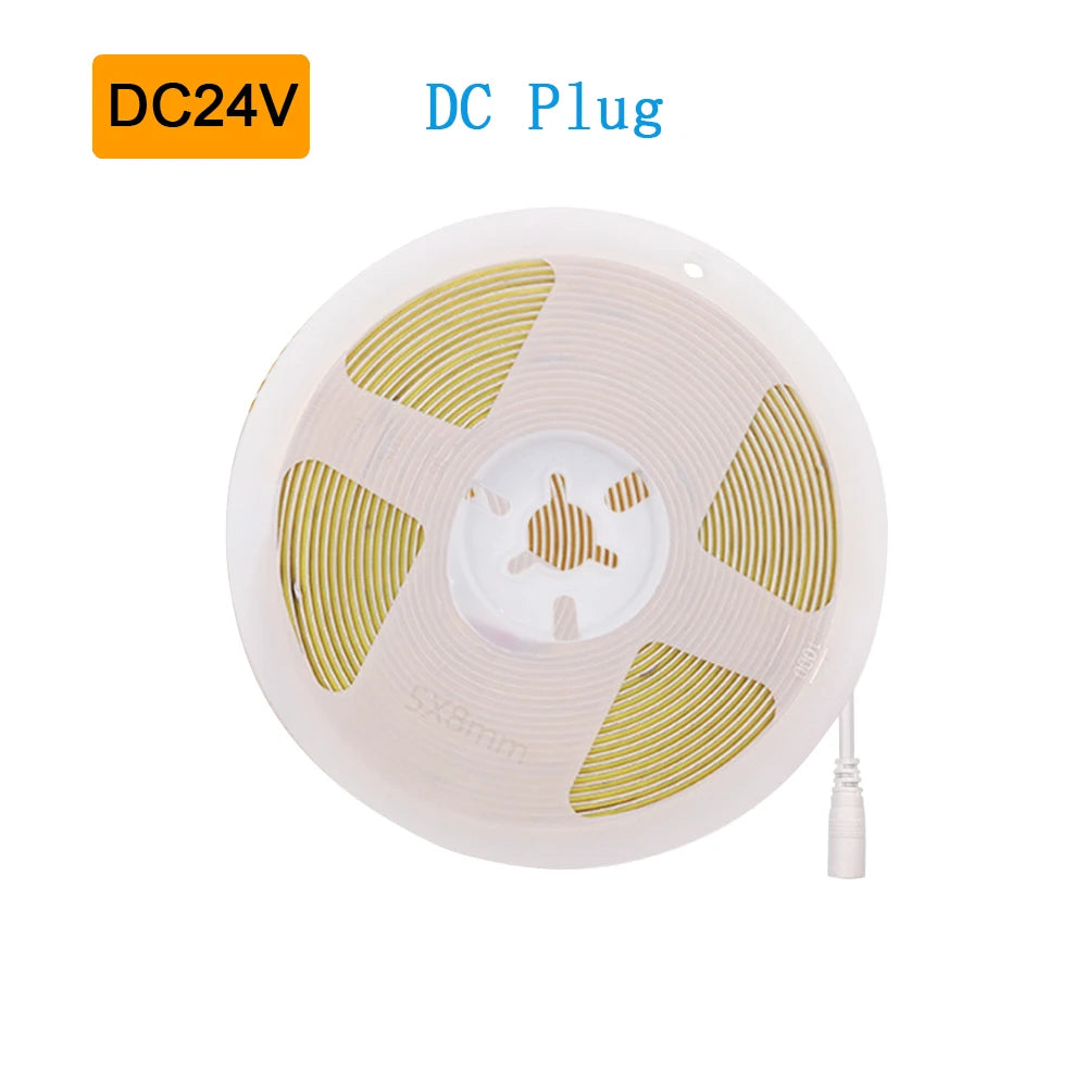 3mm 5mm PCB COB LED Strip Ultra Thin 12V 24V 8MM Tape Light With DC Plug/ 2pin Wire Dimmable Linear Lighting High Density Lamp