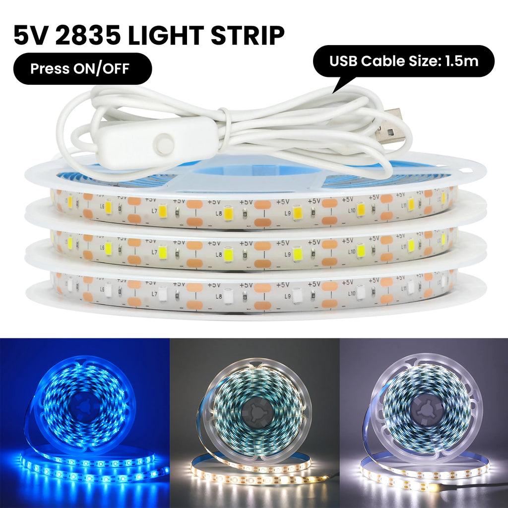 5V USB LED Strip Light with Dimmer Switch 2835 60LEDs Waterp
