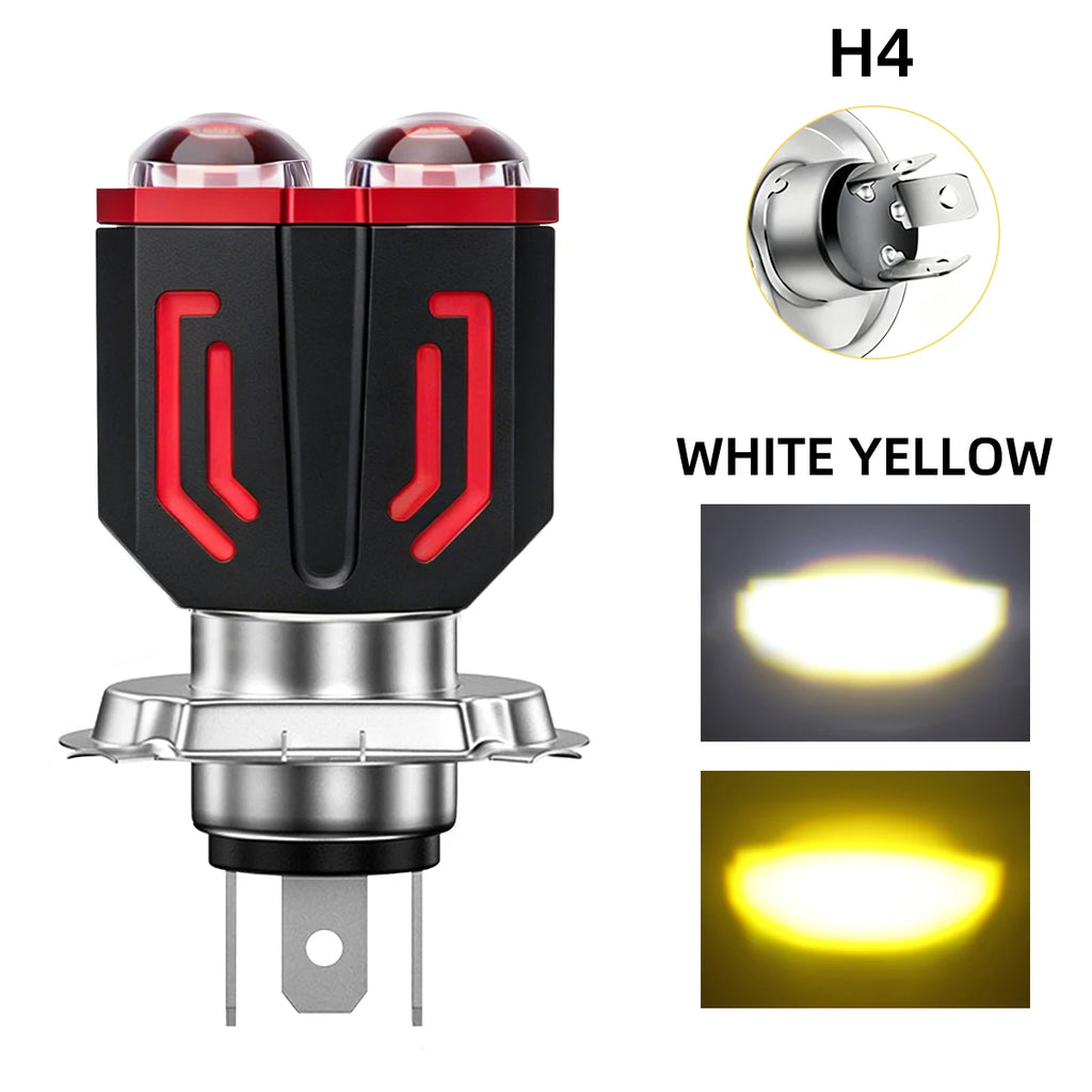 1Pc H4 BA20D H6 LED Bulb Motorcycle Headlight Bulb CSP Projector 2Lens White Yellow Hi Low Beam Lamp DRL Driving Lamp Fog Lights