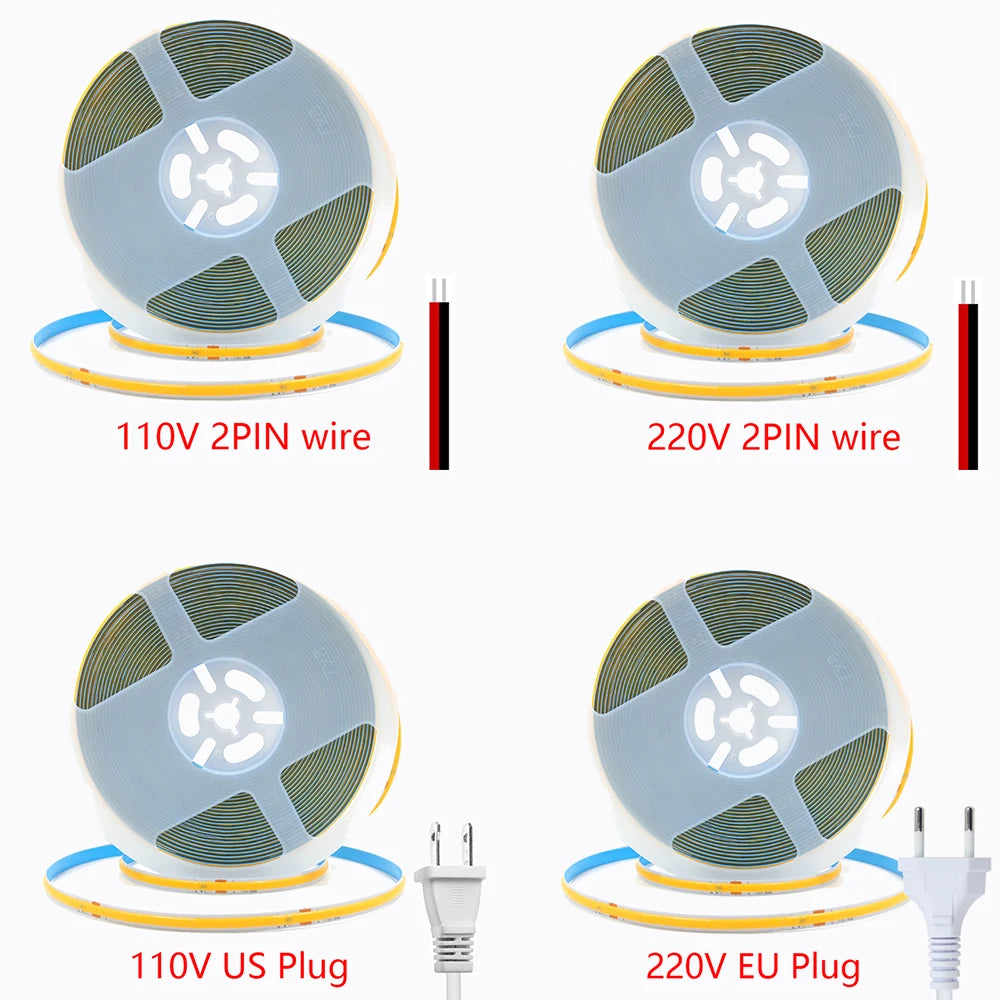 5M 10M 15M 20M 110V 220V COB LED Strip Light Super Bright 24