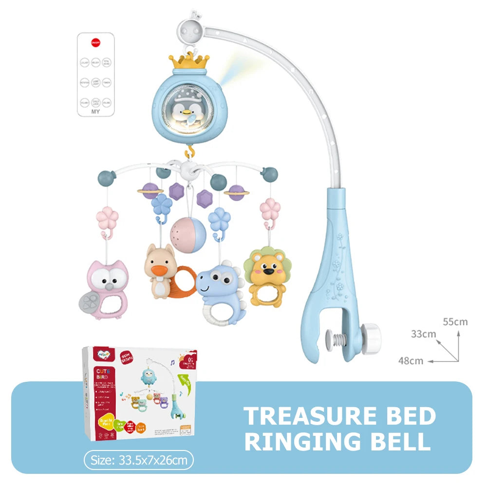 Baby Crib Mobile with Projector and Night Light Remote Control Musical Rotating Toy with Soothing Lullabies for Newborns