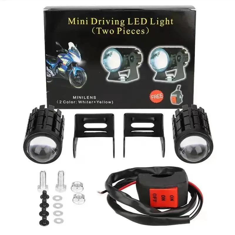 Motorcycle LED Headlight Bulbs Projector Lens Dual Color ATV