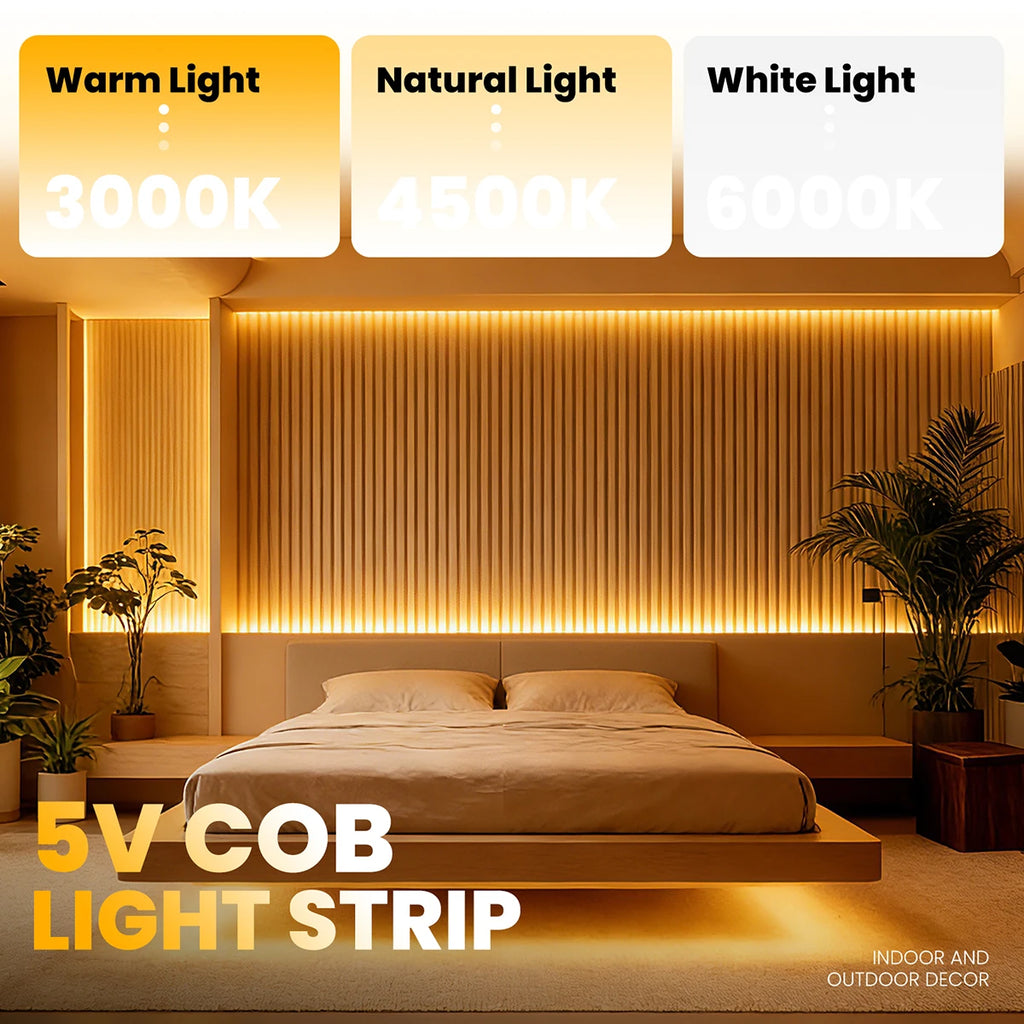 Dimmable 5V COB Neon LED Strip Light 320LEDs/m USB Switch/To