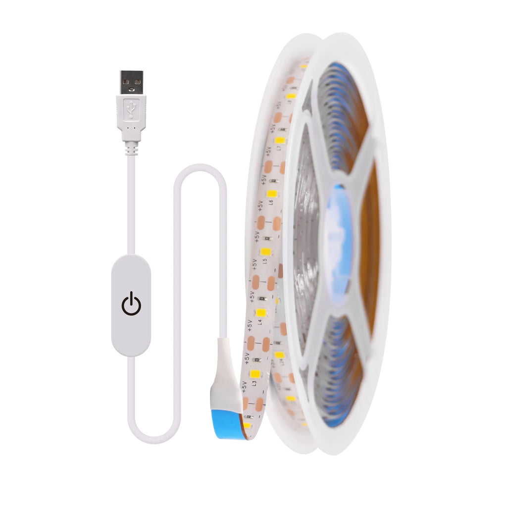 5V USB LED Strip SMD2835 Dimmable Touch Switch Kitchen TV Backlight IP65 Waterproof Flexible LED Tape Ribbon Under Cabinet Light