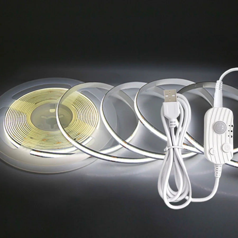 DC5V USB Motion Sensor 8mm COB LED Strip 3 Modes Dimmable Induction Night Light for Bedroom TV Backlight Kitchen Cupboard Decor
