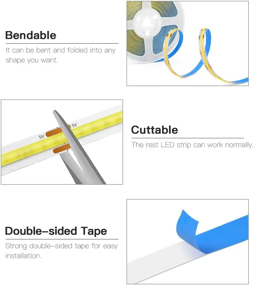 LED COB Light Strip Touch Dimmer Flexible Diode Tape 5V USB 