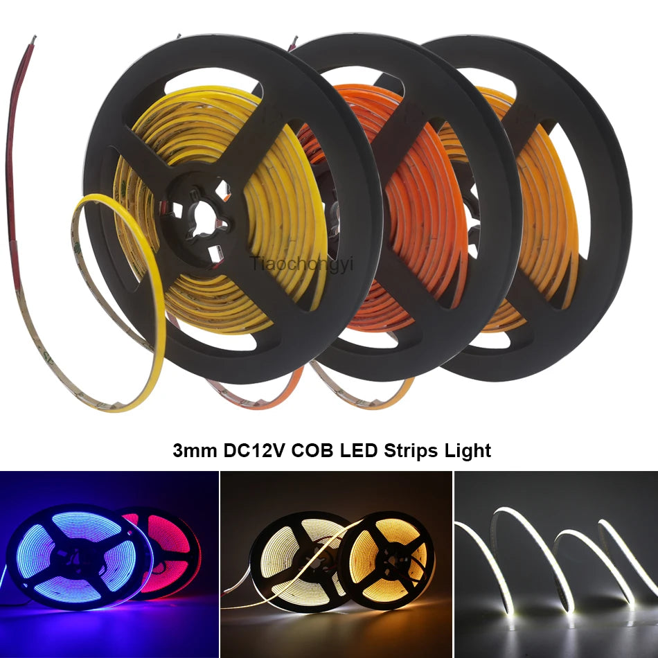 3mm PCB Ultra Thin DC12V 392LEDs/m COB LED Light Strip for H